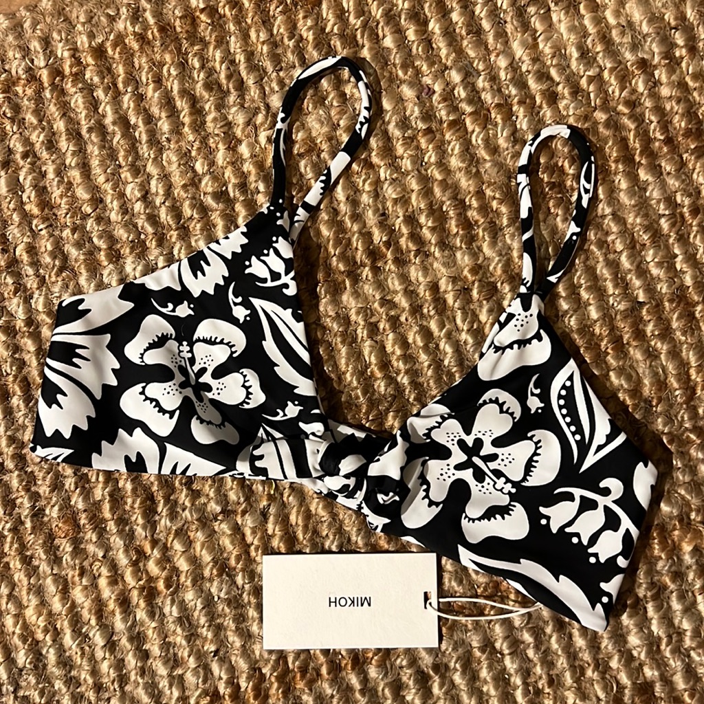 Mikoh Black And White Floral Bikini Top